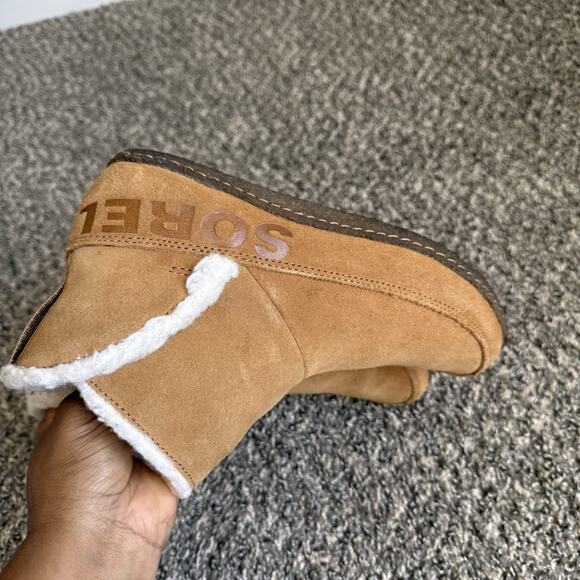 SOREL NAKISKA WOMENS SUEDE LINED SLIPPER BOOTS Camel Brown Size 8 Comfort - Picture 7 of 9